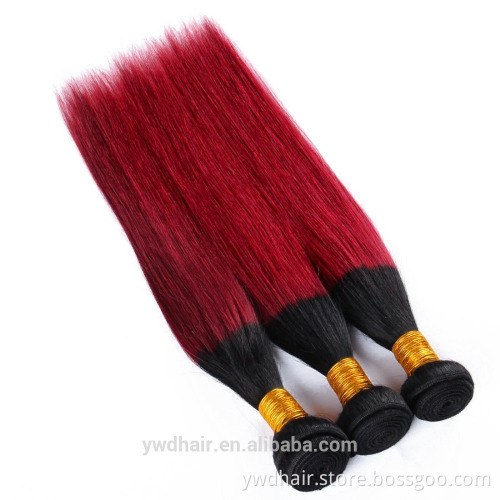 Cheap Malaysia ombre human hair 10-26inch 7a colored red hair weave 1B/burgundy two tone ombre remy hair weaving paypal accept